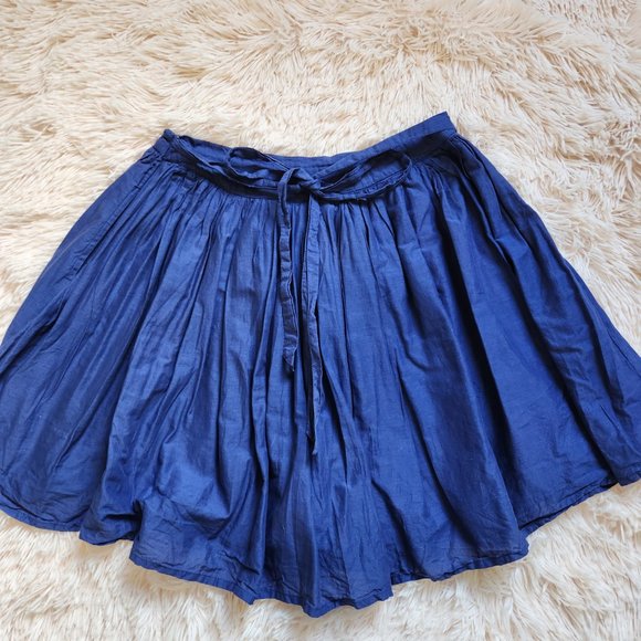 Topshop Blue Cotton Pleated A-Line Mini Skirt with Bow Tie Back - Size 4 - Picture 7 of 9